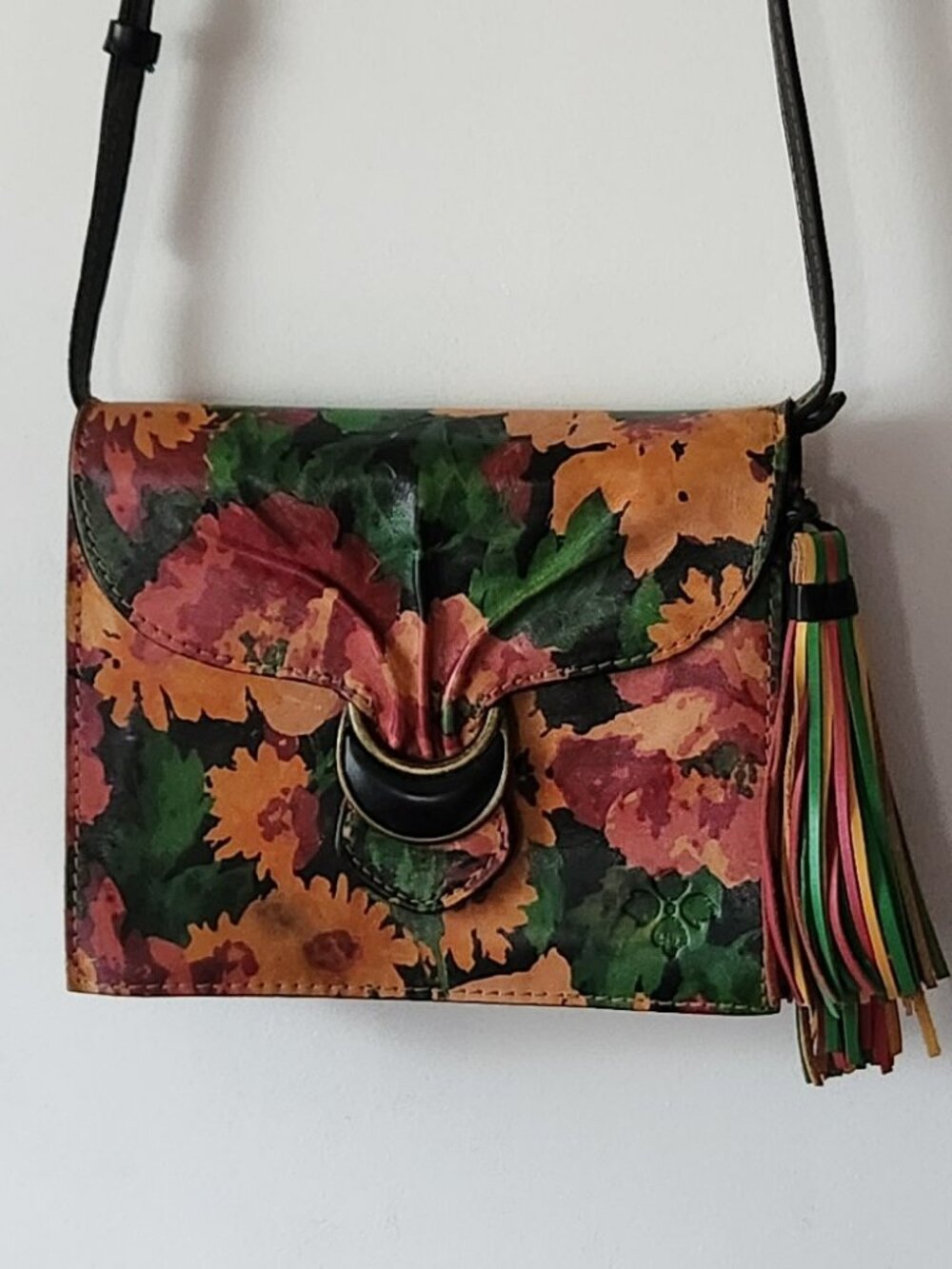 Patricia Nash crossbody colorful leather suede floral VGUC